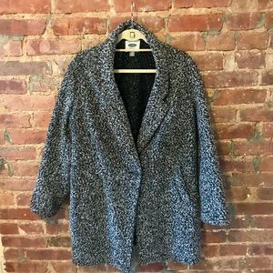 Old Navy Black & White Speckled Long Coat - XL